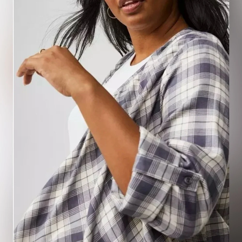 Plaid Fringe Shawl Cardigan